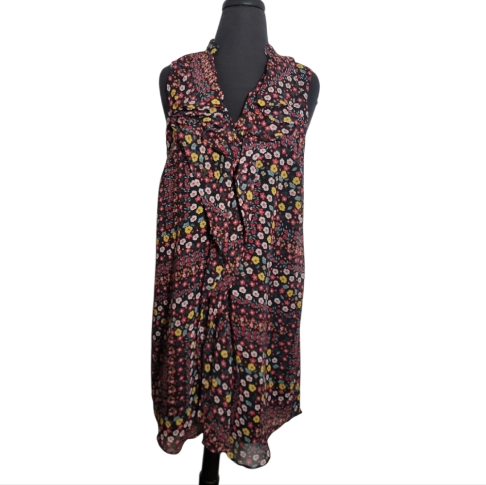 BCBGmaxazria floral ruffle v neck sleeveless shift dress women's small